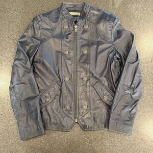 Vintage Whet Blu Navy Leather Jacket Steampunk Biker Military Women's 36R